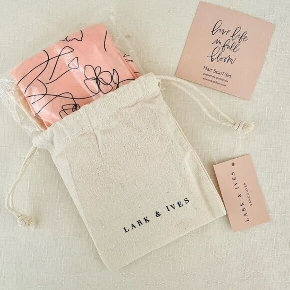 Lark & Ives Minimalist Womens Hair Scarf Bundle Set of Two Pink and Cream 20x20” - Picture 5 of 15